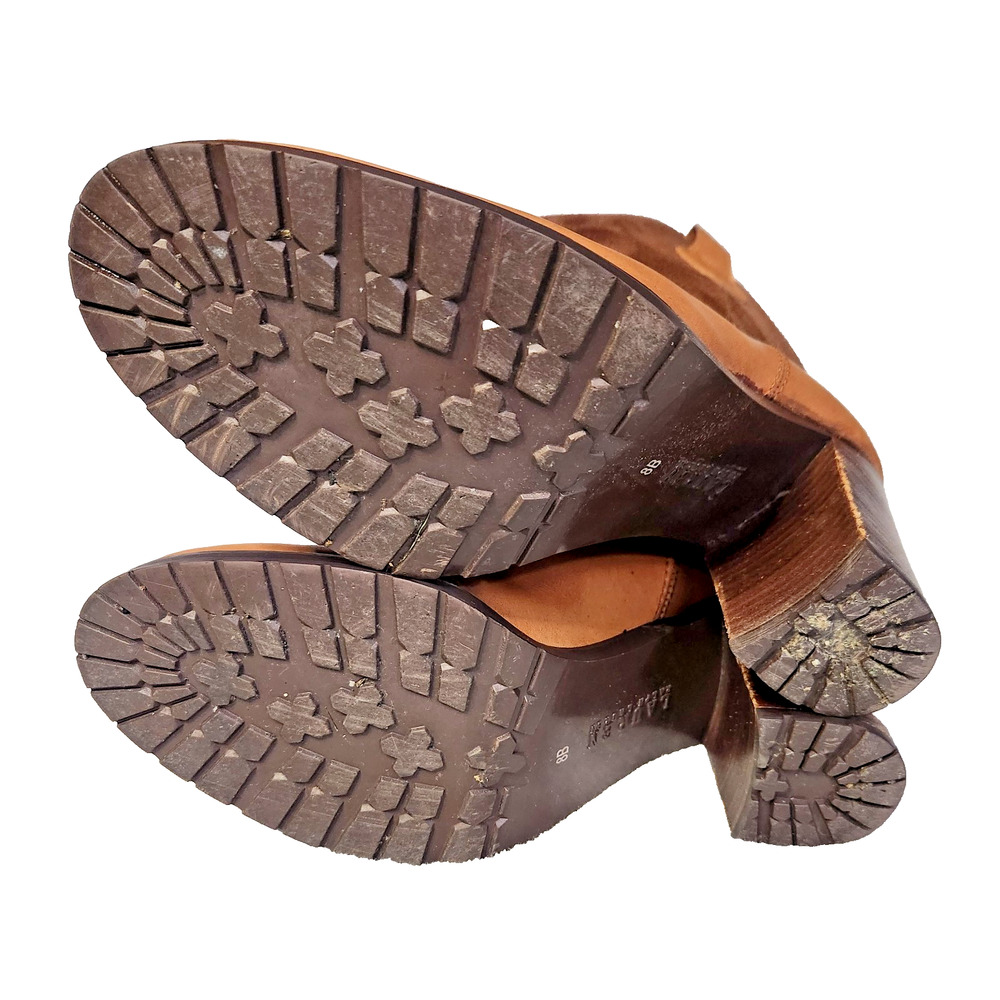 Lauren Ralph Lauren Devyn Leather Suede Heeled Ankle Boots Western Tan Brown 8B - Picture 4 of 9
